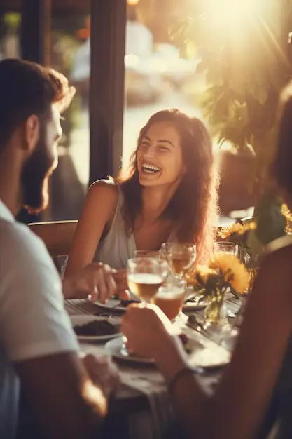 Pelanggan bahagia menikmati makan di restoran